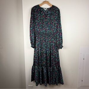 Tucker Juliette Navy Floral Midi Dress Silk Womens Size Large